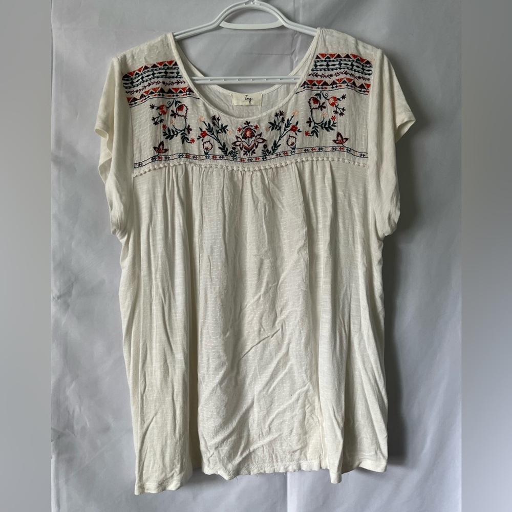 Ivy Boho Embroidered Peasant Top • Cream Coastal Festival Blouse